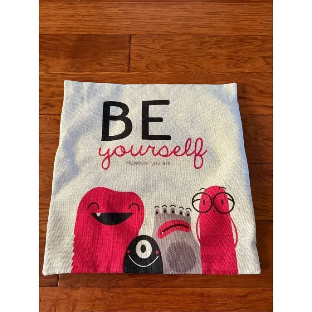 Cartoon Dog and “Be Yourself” Monster Pillow Covers 16”X16” 2 Pillow Cases